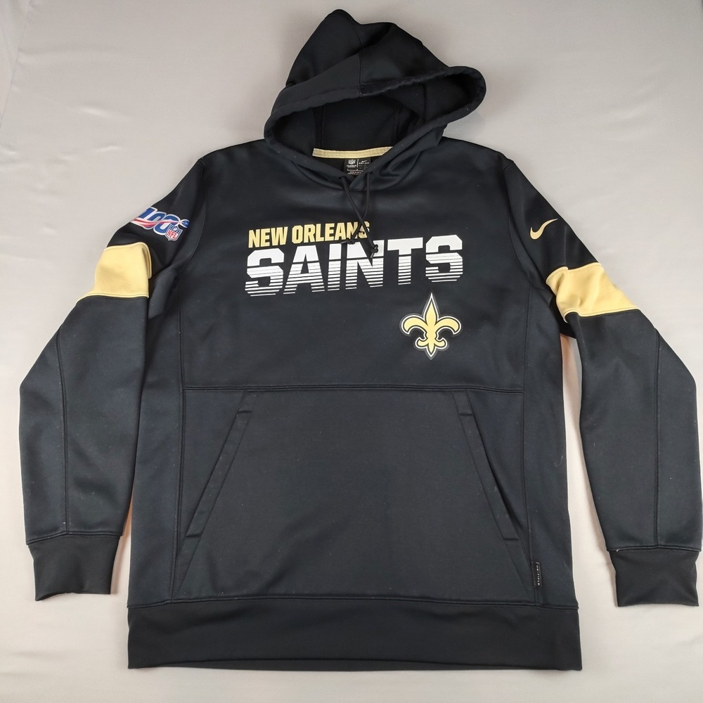 Nike New Orleans Saints Mens L Pullover Hoodie NFL On-Field Black/Gold Dri-FIT